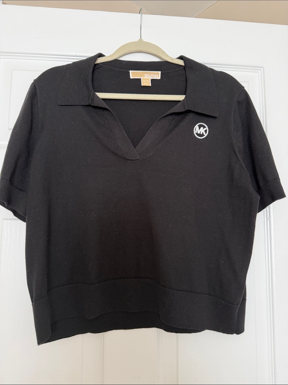 Michael Kors Black Short-Sleeve Knit Polo Top